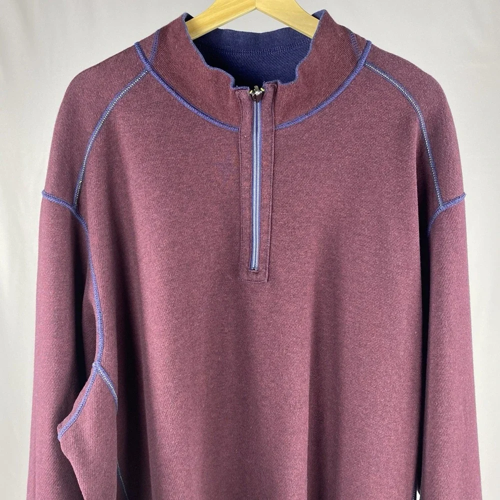 Tommy Bahama Flipshore Reversible Half-Zip Sweatshirt 3XLT Blue Burgundy Preppy